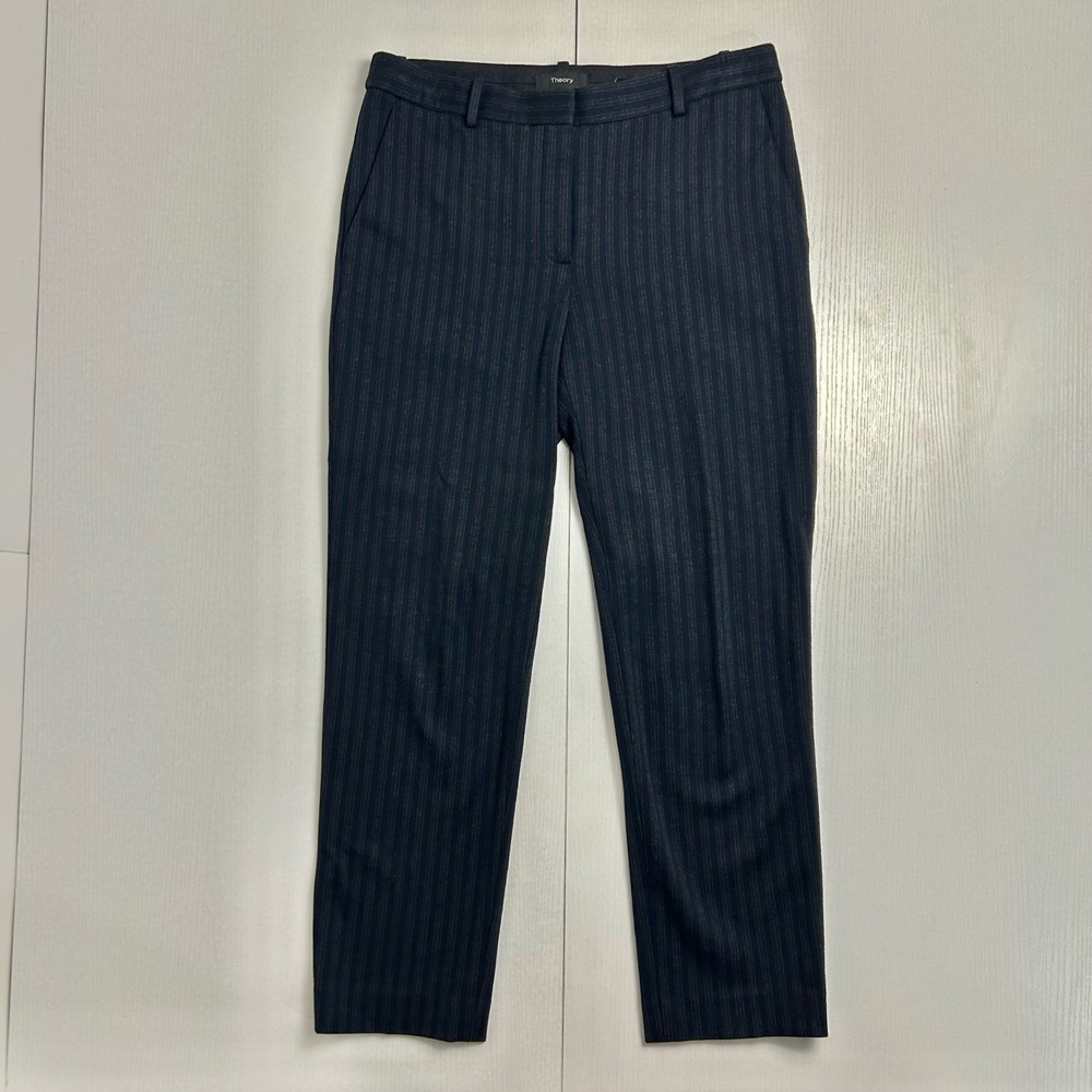Theory Tailor Trouser Stripe Knit Navy Gray Pinstripe Pants Size 2 J0726211